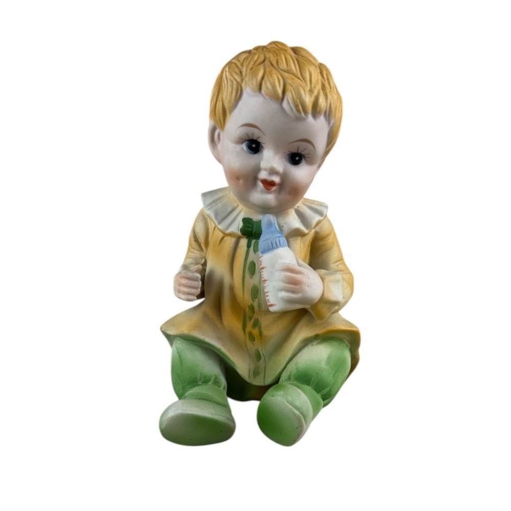 Vintage Bisque Porcelain Piano Baby Boy Figurine 6" Japan Bottle MCM